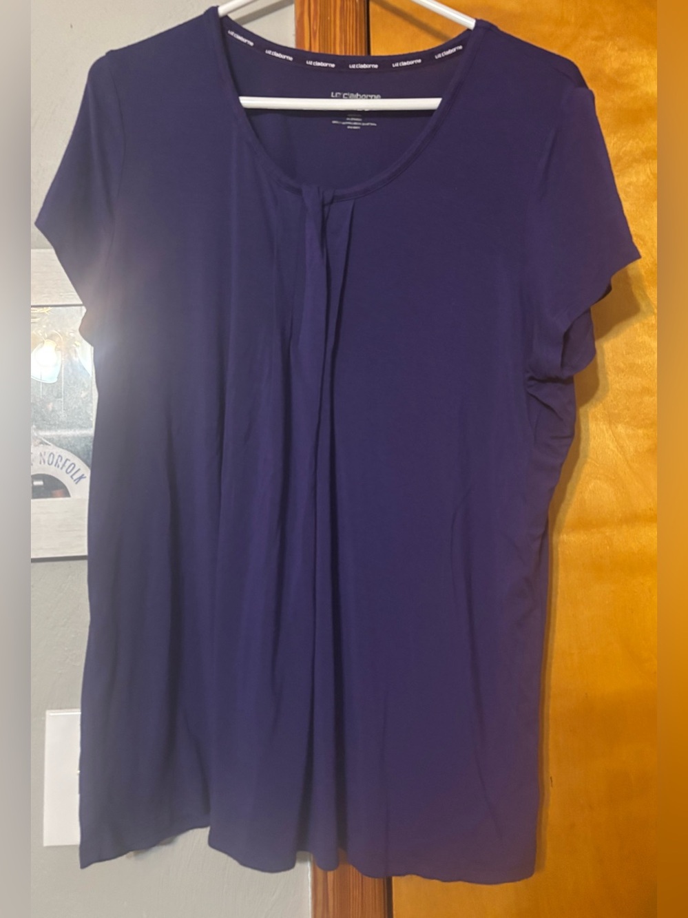 Liz Claiborne Deep Purple Short-Sleeve Pleat Front Top
